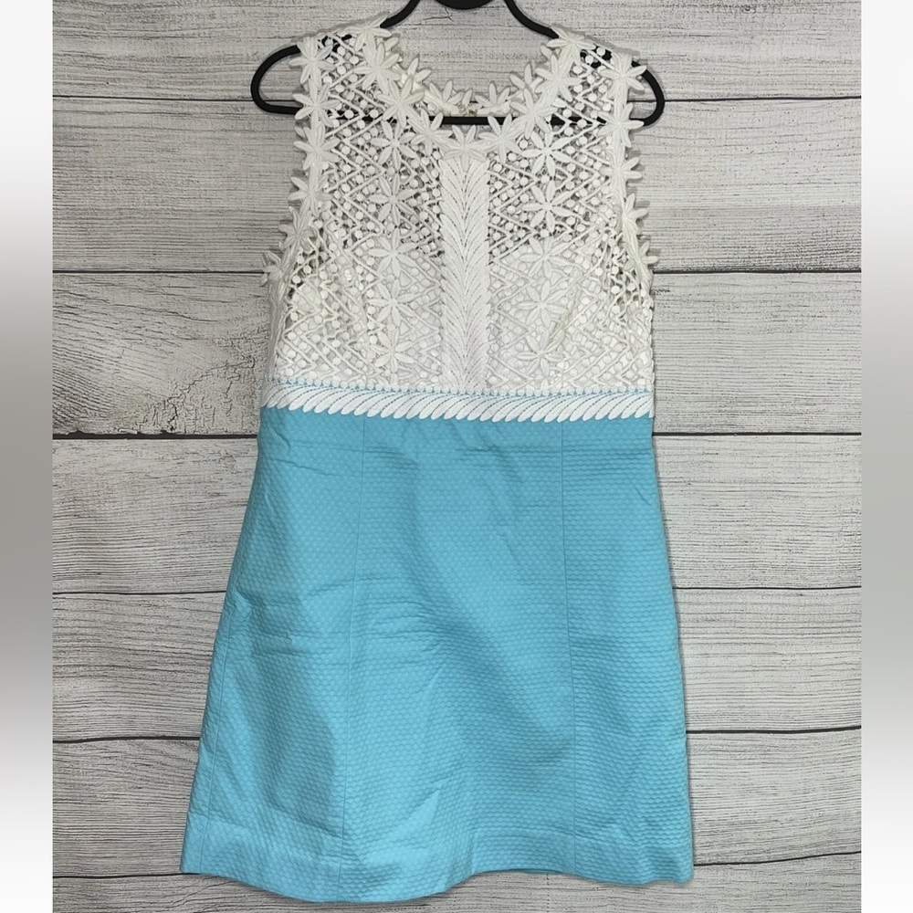 Lilly Pulitzer Women's Shift Dress Sleeveless Bodice Lace Breakers Blue White 10